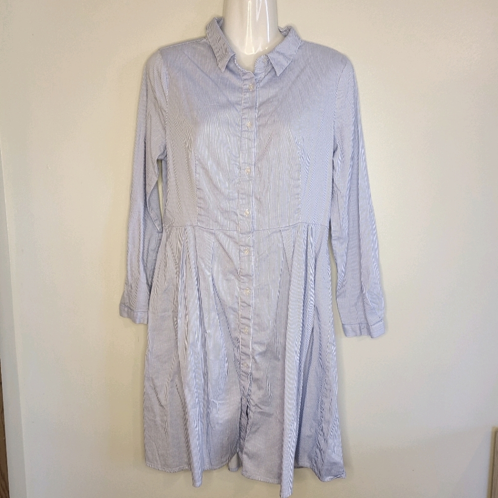 The Limited Pinstripe Button Down Top,Blue/White,M